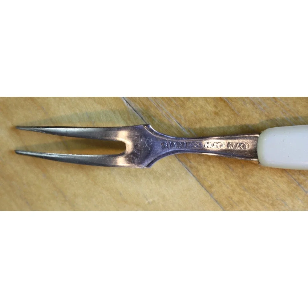 12 Little Cocktail Forks Mini Stainless Steel MCM Gold Embellished Handles